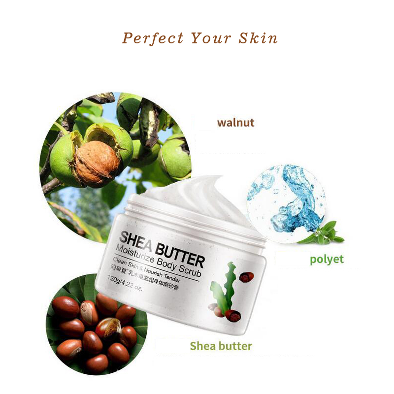 Shea Butter Fruit Cucumber Almond Exfoliating Gel Body Scrub Cream Skin and Whitening Go Cutin Dead Skin Scrub Body Care 120G