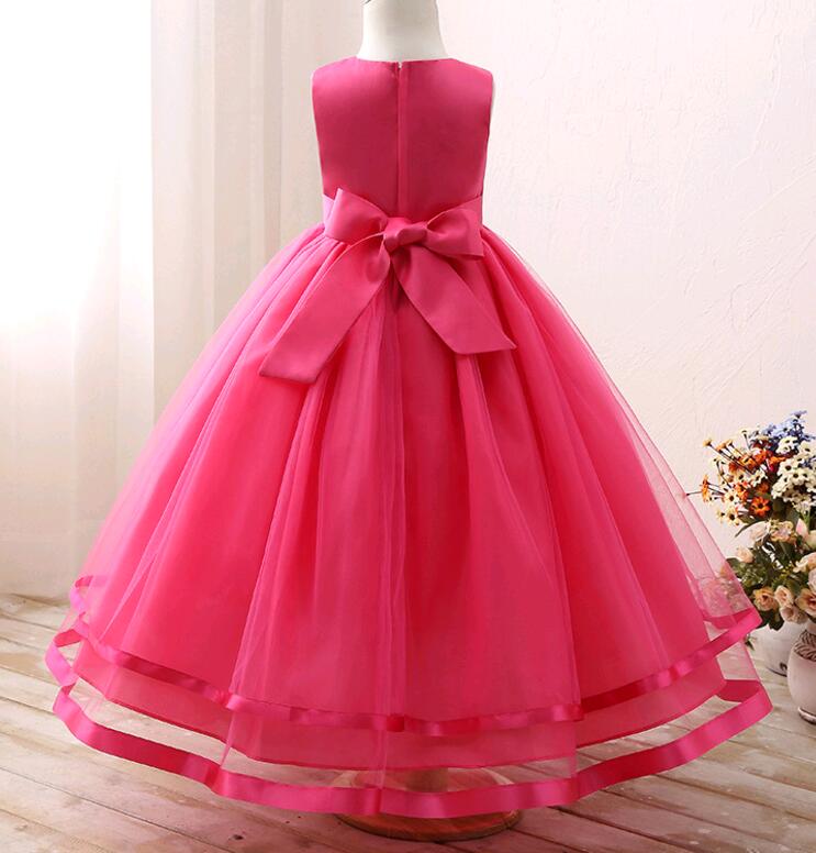 Solid Color Long-Dress with Lace & Mesh Design - Floral Beading Detailing, Perfect for Kids Aged 4-12