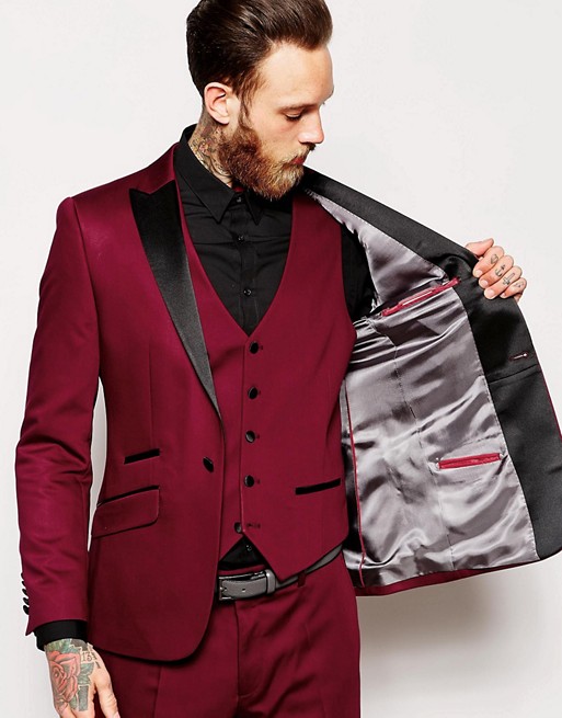 Mens Bury Suits Slim Fit Three Pieces Groomsmen Wedding Tuxedos For Men Blazers One Button Peaked Lapel Prom Suit Jacket Pants Vest