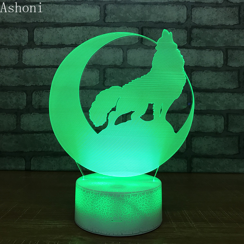 Wolf 3D Acrylic LED Night Light Touch 7 Color Change Desk Table Lamp Party Decorative Light