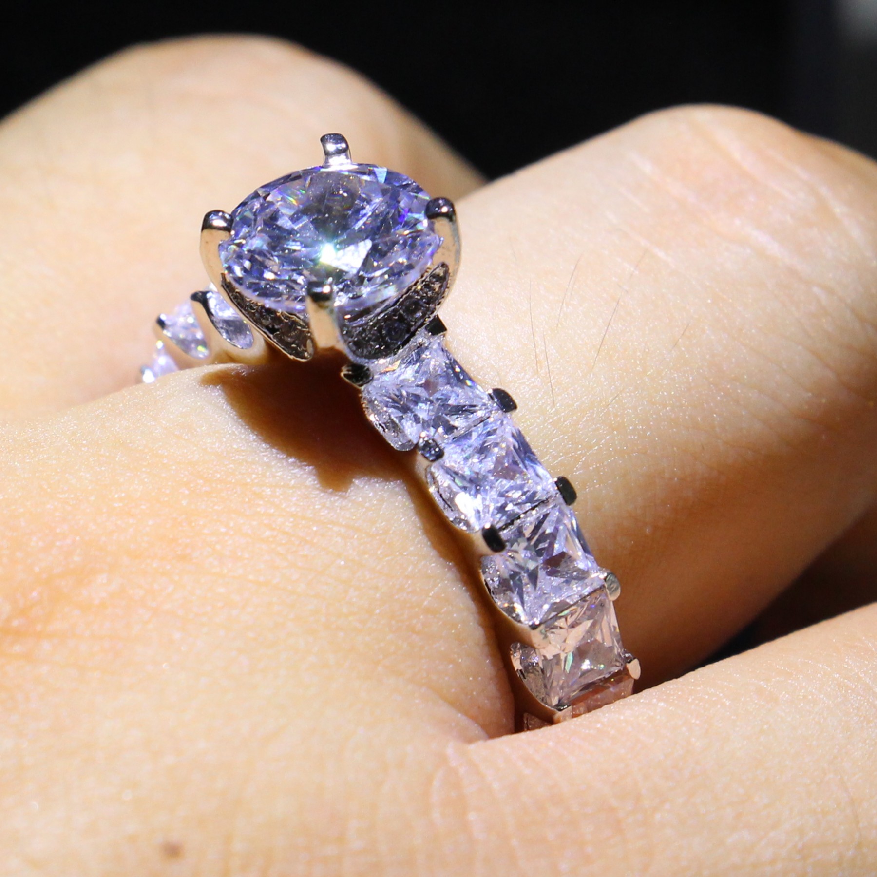 Sterg Sier Stackable Princess Cut Ring: 5A Zirconia Wedding Band