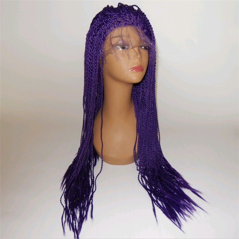 Long Straight Fully hand braided Lace Front wigs purple/brown /black/blonde Senegalese Rope 2x twist Synthetic Handmade Wig For black Women