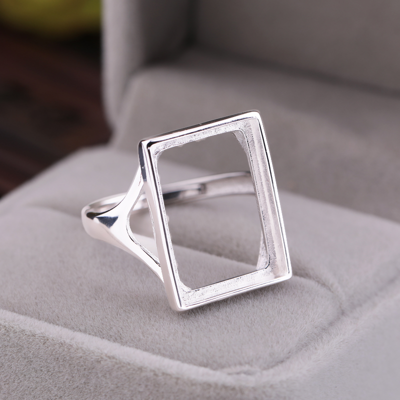 925 Sterling Silver Ring Women Men Wedding Ring Semi Mount Ring 13x18mm Princess Cabochon Turquoise Amber Setting Wholesale