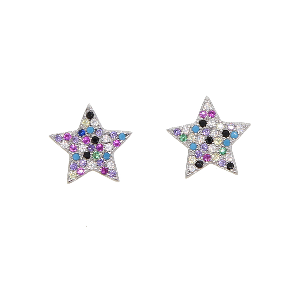 100% 925 sterling silver jewelry lovely cz star stud rainbow color mix colorful cz stone star earring for 2018 Christmas gift
