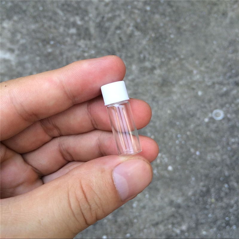 1ml Glass Bottles Vials White Plastic Cap Empty Tiny Transparent Glass Bottle Jars Screw cap 10*28*6mm Wholesale 100pcs