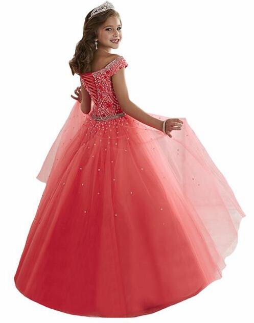 Royal Blue Off Shoulders Tulle Flower Girl Dresses Crystals Beaded Corset Back Floor Length Girls Pageant Gowns Kids Formal Party Wear