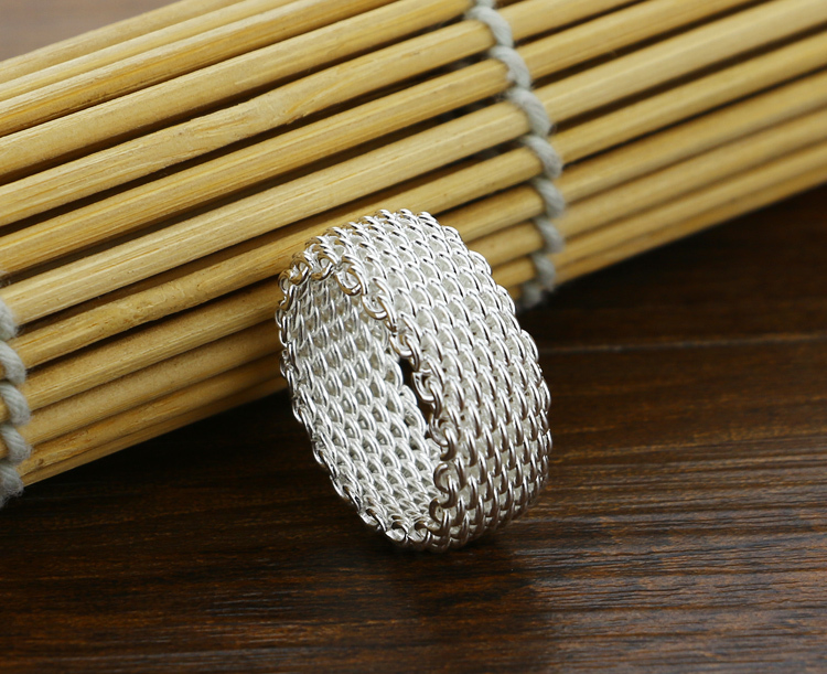 New fashion 9mm wide silver ring. Women solid 925 Sterling silver ring braided mesh ring. Personalized silver jewelry wholesale D18111405
