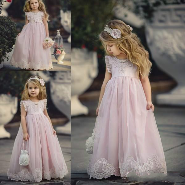 Lovely Blush Pink A Line Country flower girls dresses Jew Neck Pleat Sleeve Appliques Lace girls pageant Baby Floral Christening Gowns 2018, Hunter 
Lovely Blush Pink A Line Country flower girls dresses Jew Neck Pleat Sleeve Appliques Lace girls pageant Baby Floral Christening Gowns 2018, Hunter