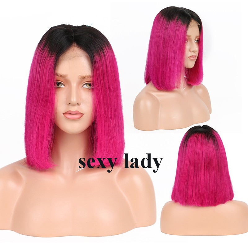 New style Ombre pink color wig Short Bob Wigs Brazilian Hair Straight full Lace Front synthetic Wigs for women