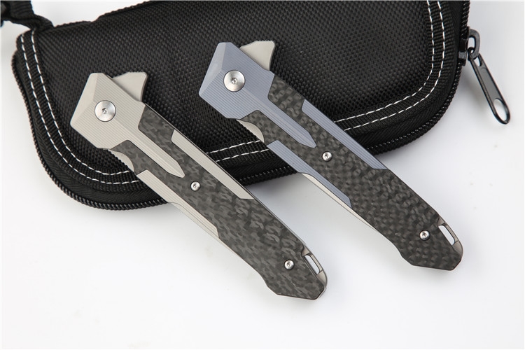 High End Flipper Knife S35VN Stone Wash Blade Carbon Fiber + TC4 Titanium Alloy Handle EDC Pocket Folding Knives Nylon Case