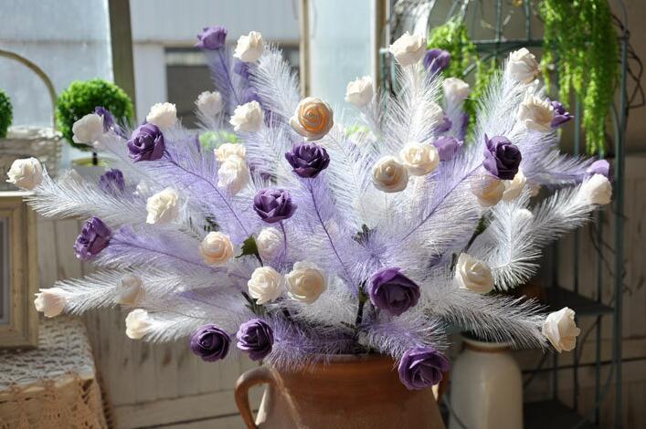 Artificial PE rose feather art vintage rose Wedding road lead to false flowers Five rose heads HR022