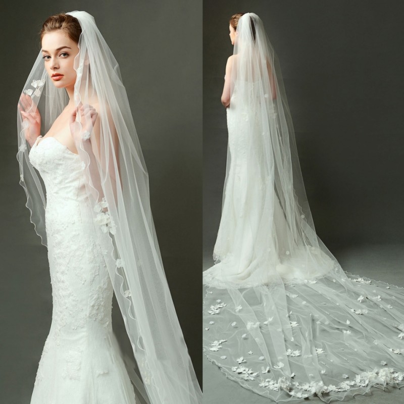 Fashion 2018 One Layer Wedding Veils Custom Made Cathedral Style Three Length Bridal Veil 3D Floral Applique, White
Fashion 2018 One Layer Wedding Veils Custom Made Cathedral Style Three Length Bridal Veil 3D Floral Applique, White