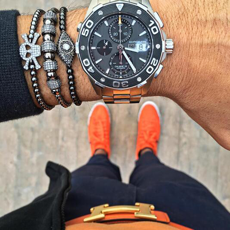 Zirconia Stoppers Bracelets 4mm beads color & 8mm Micro inlay zircon Braided Macrame For Men Women