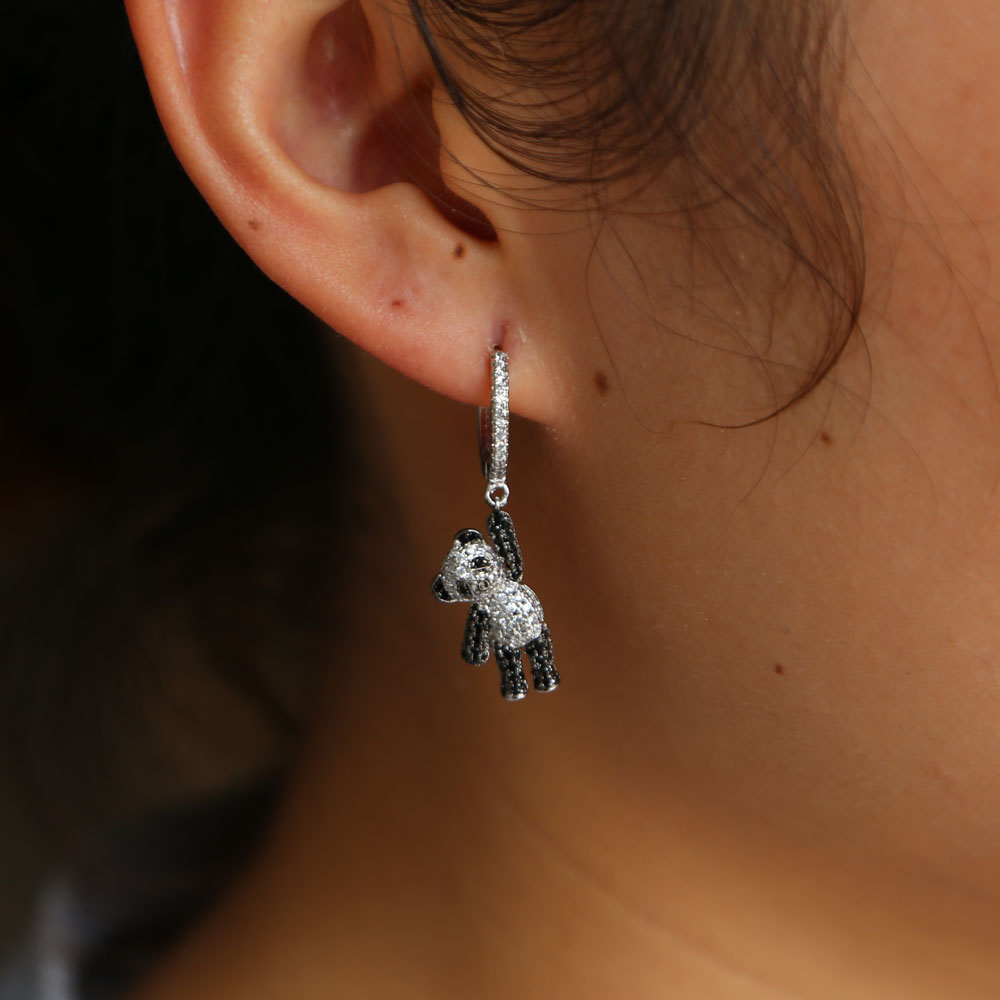 2018 girl gift jewelry lovely cute animal charm dangle earring micro pave cz black white dog bear charm adorable earrings