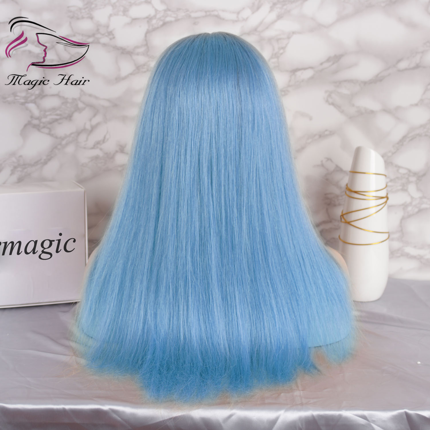 Ombre Light Blue Glueless Full Lace Human Hair Wigs with Baby Hair Pre Plucked 130% Density Brazilian Virgin Hair Lace Front Wigs