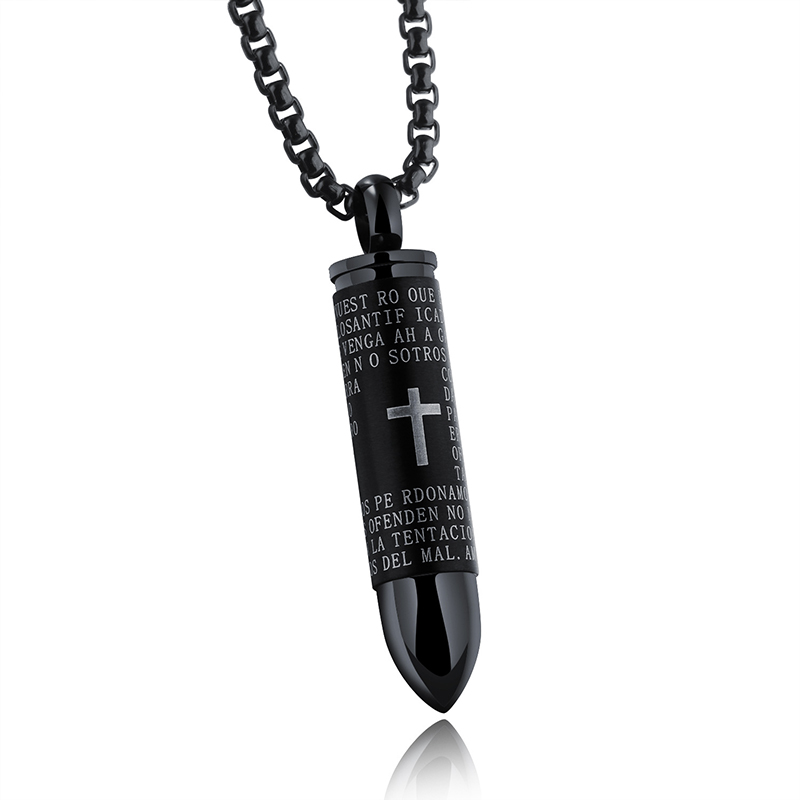 Hip Hop Bullet Cross Scripture Mens Necklace 316L Stainless Steel Pendant Necklace Jewelry Can be Unscrewed