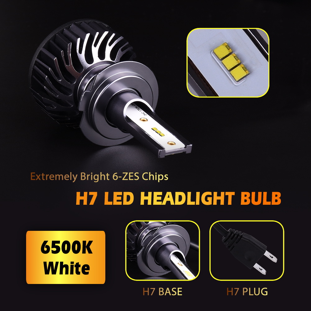Infitary LED Headlight Bulbs H7 Conversion Kits Single Beam Auto Headlamp Car Headlight 72W 6500K 8000LM Super Bright White ZES Chips