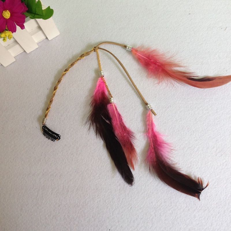 Handmade Bohemia Feather Hair Barrettes Fashion Colorful Pigtail With Metal Chain Card BB Clip 8 Colors Wholesale