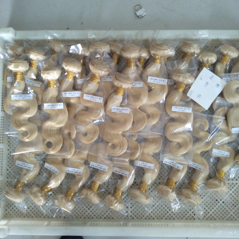 6pcs lot 50gr pc 100 human remy hair top grade bleach blonde color 613 body wave hair weave free shipping