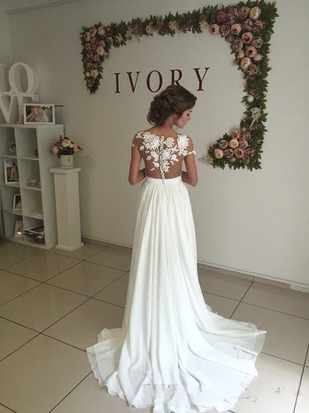 Beach Cheap Sexy Bohemian Dresses Sheer Neck Chiffon High Side Split Boho Bridal Gowns Court Train Wedding Dress Custom