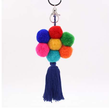 1pc Colorful Flower POM POM Tassel Keychain Pompons Bag Accessories Keychain Key Ring Pendant Jewelry