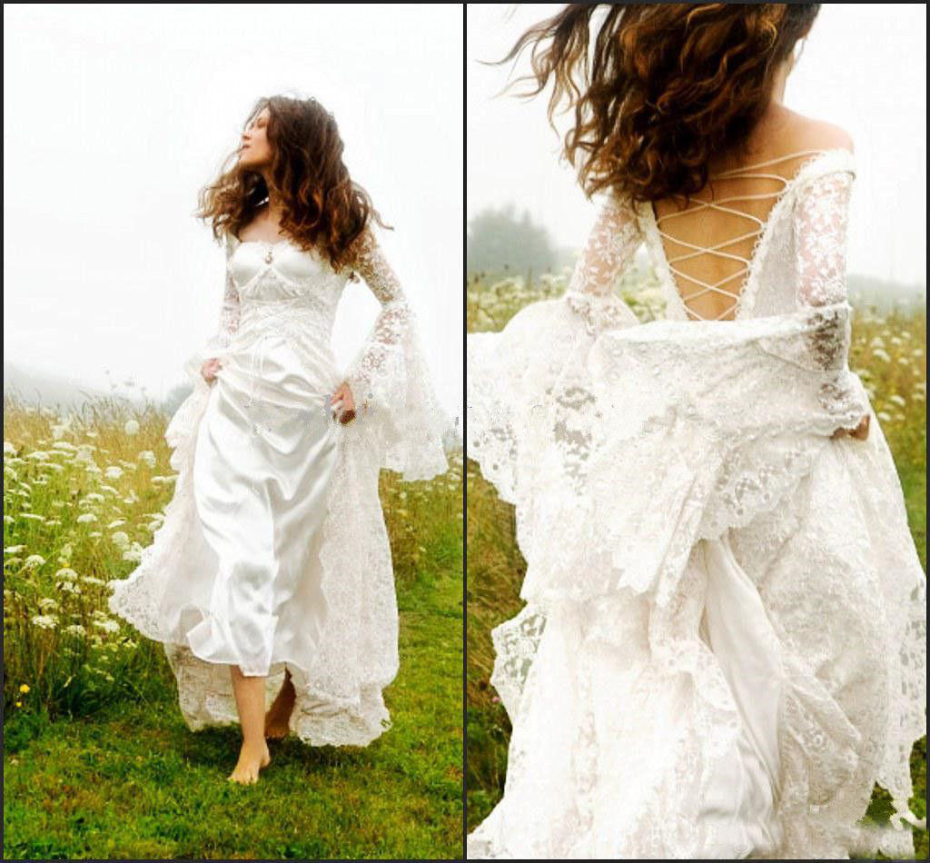 Modern 2019 Gothic Celtic Wedding Dresses Bell Sleeve Lace Up Corset Medieval Bridal Gown For Garden Country, Custom made from color chart
Modern 2019 Gothic Celtic Wedding Dresses Bell Sleeve Lace Up Corset Medieval Bridal Gown For Garden Country, Custom made from color chart