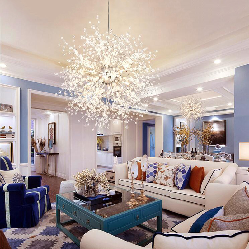 Modern Firework Chandeliers Lighting Crystal Pendant Light Dandelion Hanging Lamp for Bedroom Kitchen Dining Room Indoor Lighting Fixture