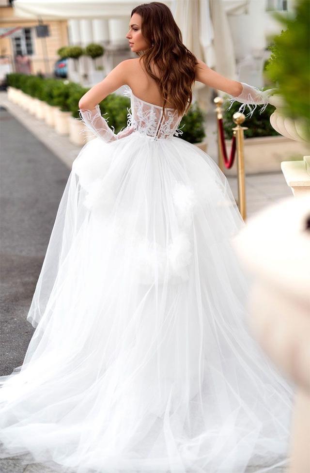 Summer Dresses Strapless Lace Detachable Gloves A e Bohemian Wedding Dress Sweep Train Backless Plus Size Bridal Gowns