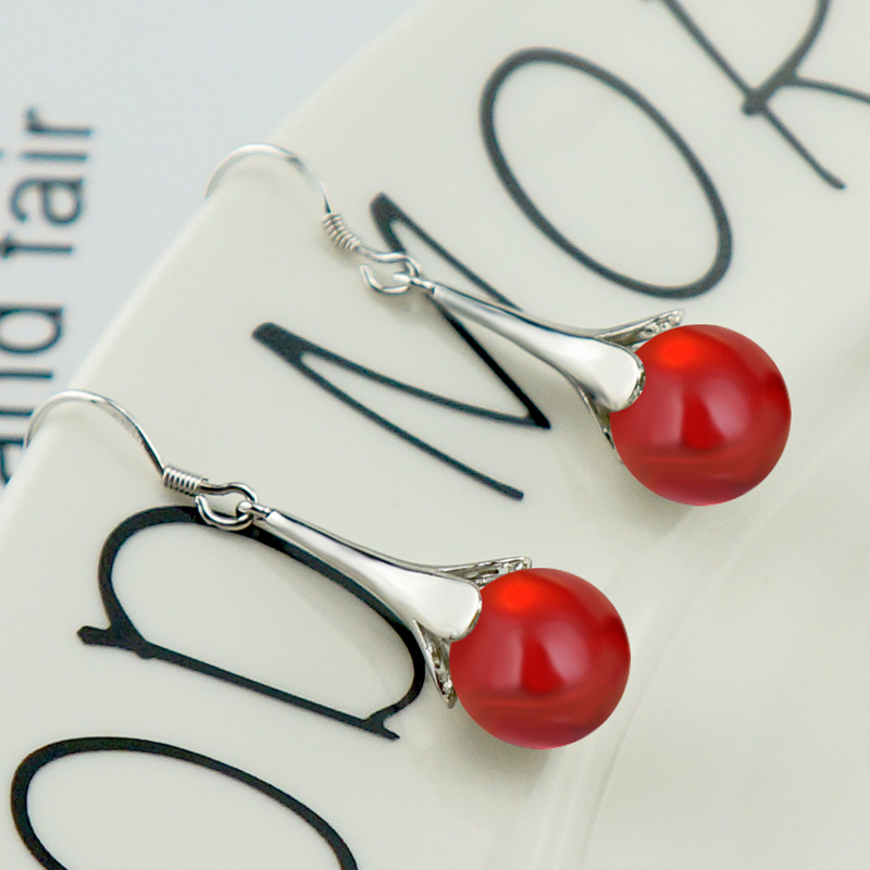 Red Agate Bead Dangle Earrings Jewelry S925 Silver Plated Vintage Tassel Drop Earring