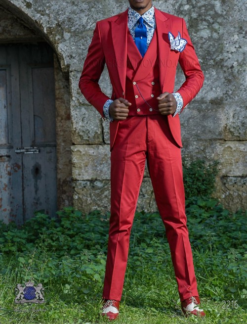 Fashion Hot Pink 3 Piece Suit Men Wedding Tuxedos Handsome Groom Tuxedos Excellent Men Business Dinner Prom Blazer(Jacket+Pants+Tie+Vest)487