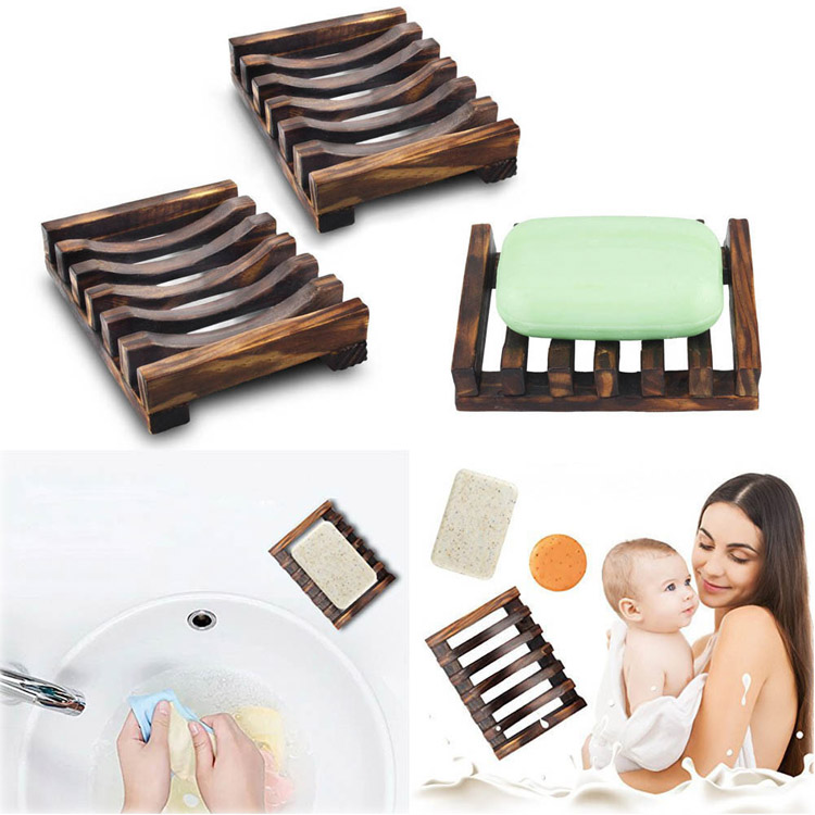 Natural Wooden Bamboo Soap Dish Tray Holder Storage Rack Box Container for Bath Shower Plate Bathroom