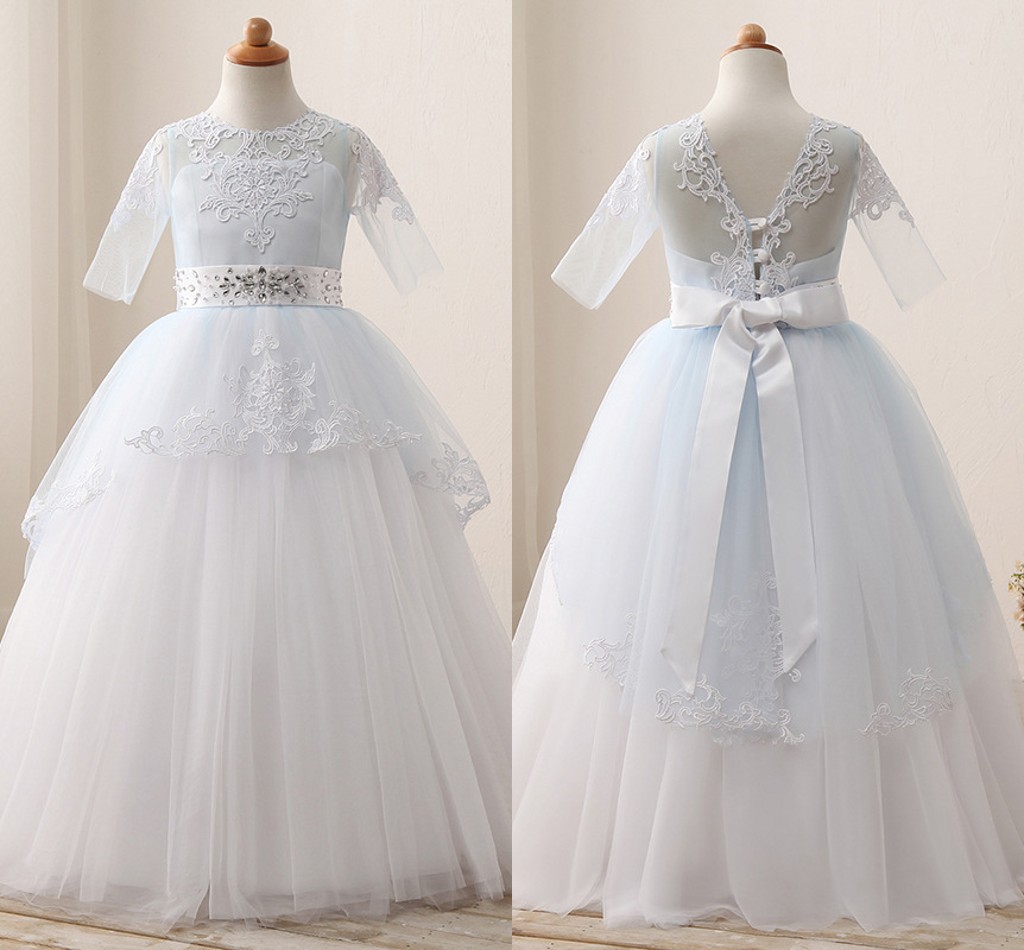 New Cheap In Stock Blue Ball Gown Flower Girls' Dresses Half Sleeves Lace Appliqued Beading Princess Girls Party Gowns With Sash MC1532, Same as image
New Cheap In Stock Blue Ball Gown Flower Girls' Dresses Half Sleeves Lace Appliqued Beading Princess Girls Party Gowns With Sash MC1532, Same as image