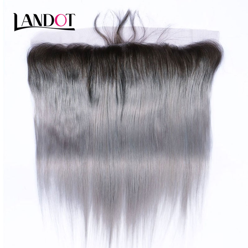 9A Ombre Grey Brazilian Straight Virgin Hair Weaves 3 Bundles With Lace Frontal Closures Ombre 1B/Grey Peruvian Malaysian Indian Human Hair