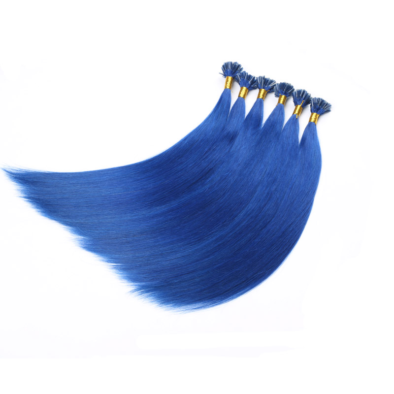 U Nail Shaped Tip Remy Human Hair Extensions Color Blue Pre Bonded Fusion 50 Strands 1g/Strand Nail U Tip Hair Extension