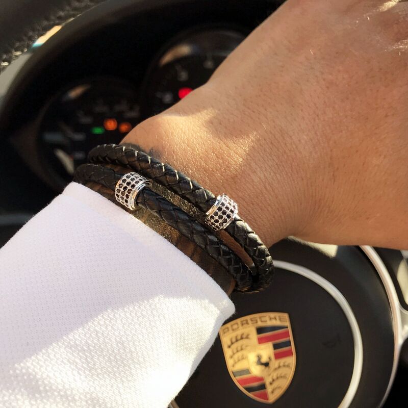 2018 New Fashion 10PC/set Braided Zircon Leather Bracelet for Men Stainless Steel Bangle With Magnetic Clasp Handmade Jewelry