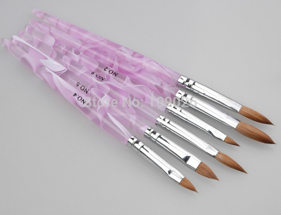 HOTSALE 6pcs/SET 2#/4#/6#/8#/10#12# Kolinsky Sable Brush Pen Acrylic Nail Art Builder Brush Design for acrylic nail brushes set