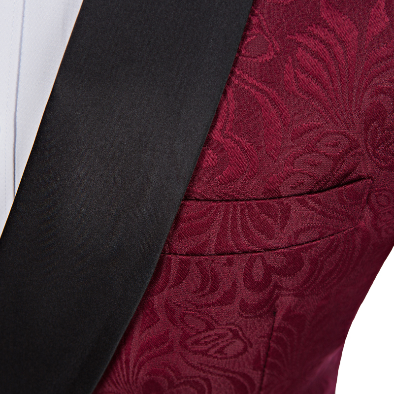 Wine Paisley Groom Tuxedos Double-Breasted Side Vent Men Wedding Blazer Men Dinner Prom Business Suit Customize(Jacket+Pants+Tie) 1160