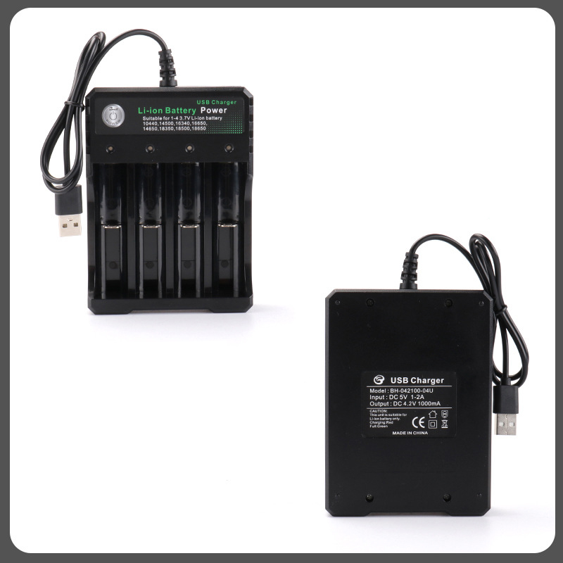 18650 Lithium Battery Charger With USB Cable 4 3 2 1 Charging Slots For 26650 18490 18350 Rechargeable Batteries Charger Smart Inteligent 6 Protection