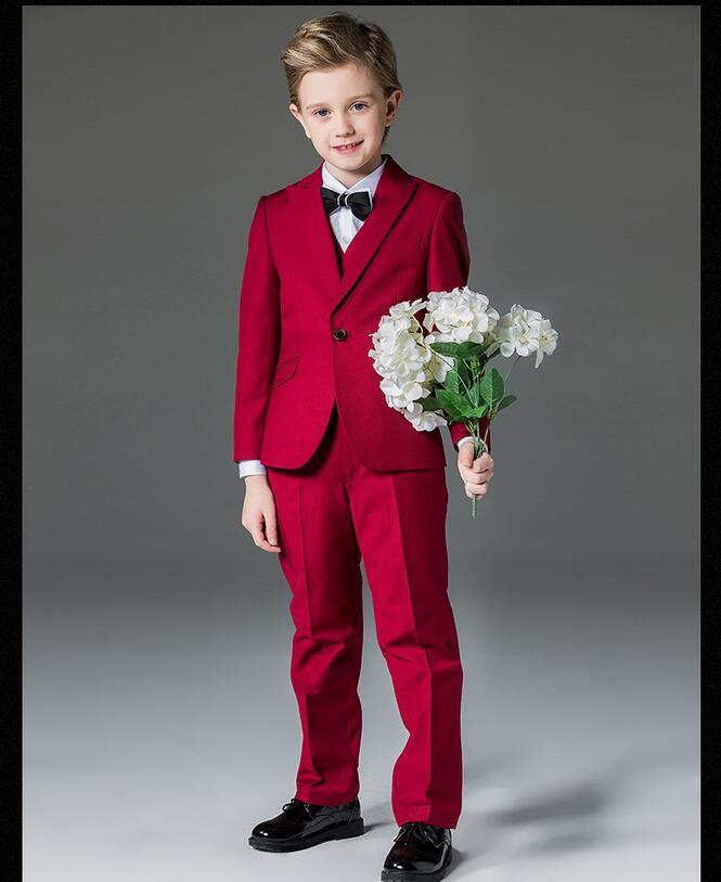 High Quality Peak Lapel Red Boy Formal Wear Handsome Boy Kid Attire Wedding Wear Birthday Party Prom Suit(jacket+pants+tie+vest ) 30