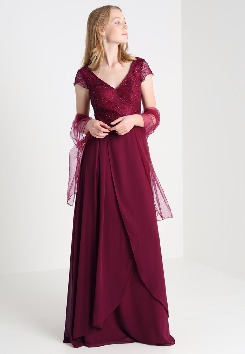 Dark Red Mother Of The Bride Dresses Custom Made Lace Sequins Beaded Chiffon Floor Length Mother Formal Dress Evening Prom Gowns