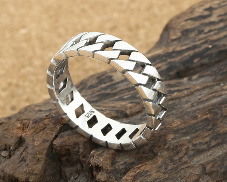 925 sterling silver jewelry American & European vintage style ring simple chain link design for men and women's gift free shipping