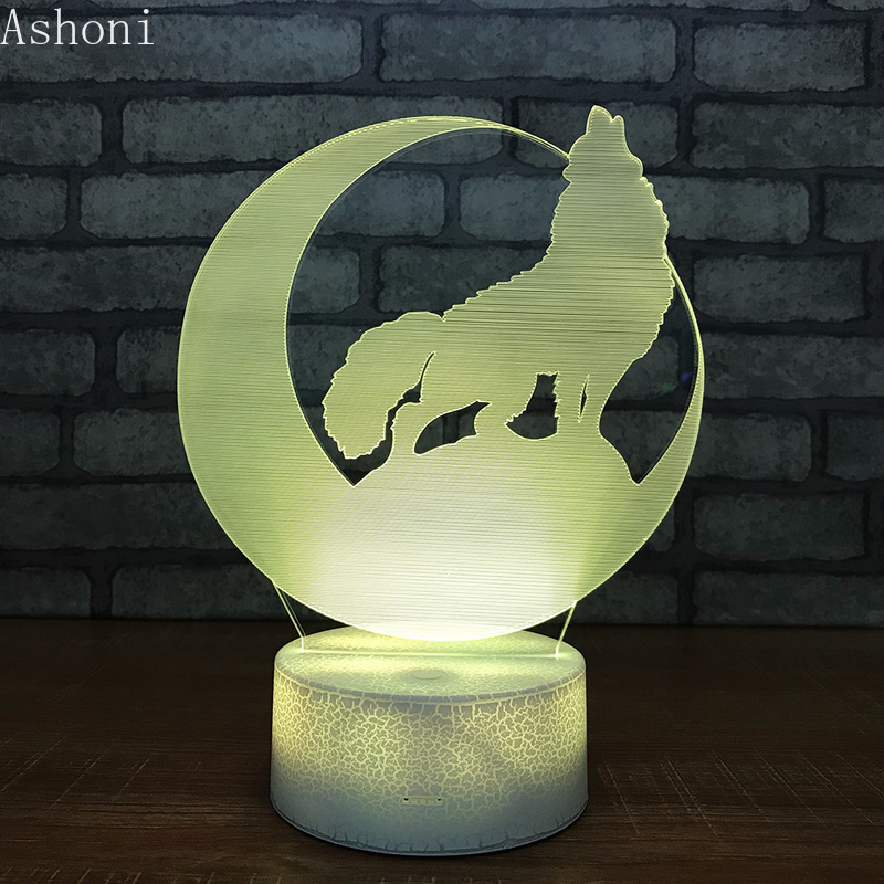 Wolf 3D Acrylic LED Night Light Touch 7 Color Change Desk Table Lamp Party Decorative Light