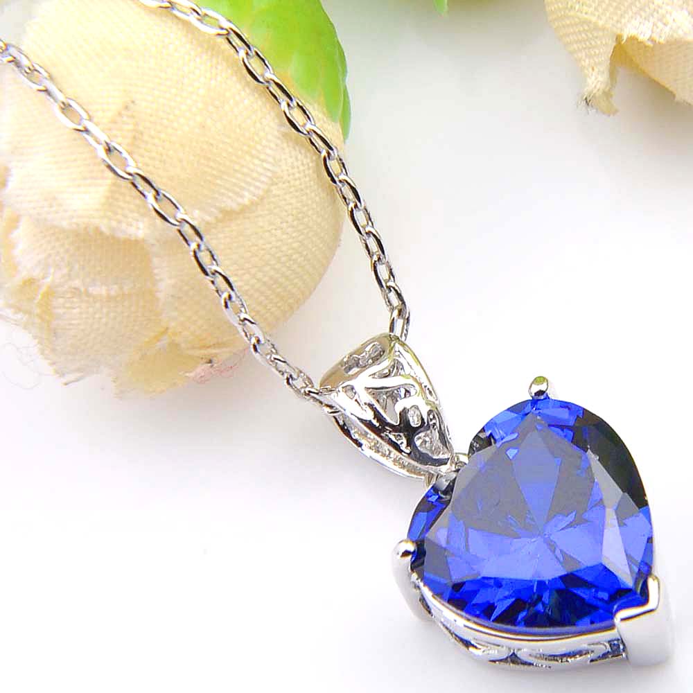 Colored Pendant 925 Sterling Silver Necklaces LuckyShine Heart For Women Cz Zircon Pendants Wedding Engagemets Bride Jewelry Gift
