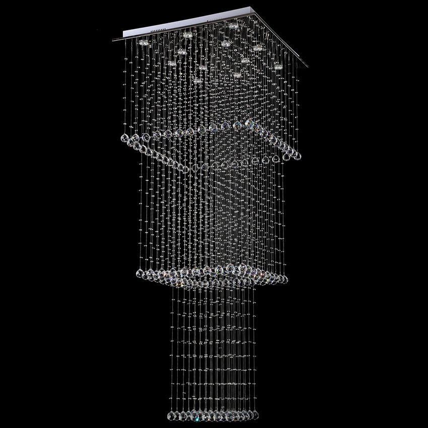 Modern Square Crystal Chandelier Lights Stair Hanging Light Fixture LED Hallway Indoor Lighting Luminaire Suspension GU10