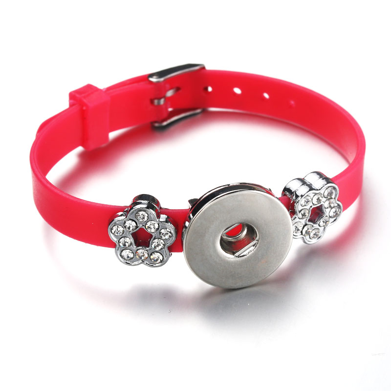 Snap Jewelry Candy Colors Silicone Snap Button Bracelet For Women Children Stainless Steel Flower Charms Button Bracelet 7625