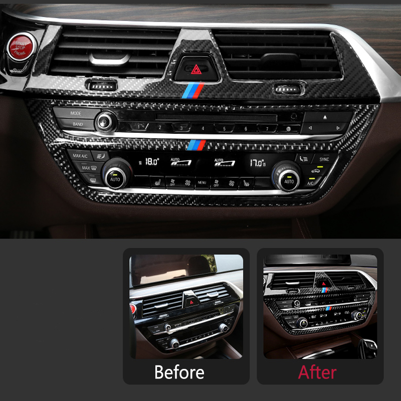 Carbon Fiber Interior Trim Air conditioning CD Control Panel Cover Trim Car Styling Stickers For BMW G30 5 Series Auto accessories