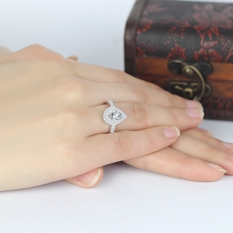 fashion Real 925 Sterling Silver Pear Ring for Women Fashion Drop Water CZ Stone Ring Jewelry N55