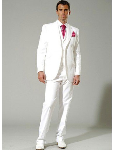High Quality Two Buttons White Groom Tuxedos Notch Lapel Groomsmen Best Man Suits Mens Wedding Suits (Jacket+Pants+Vest+Tie) NO:1219