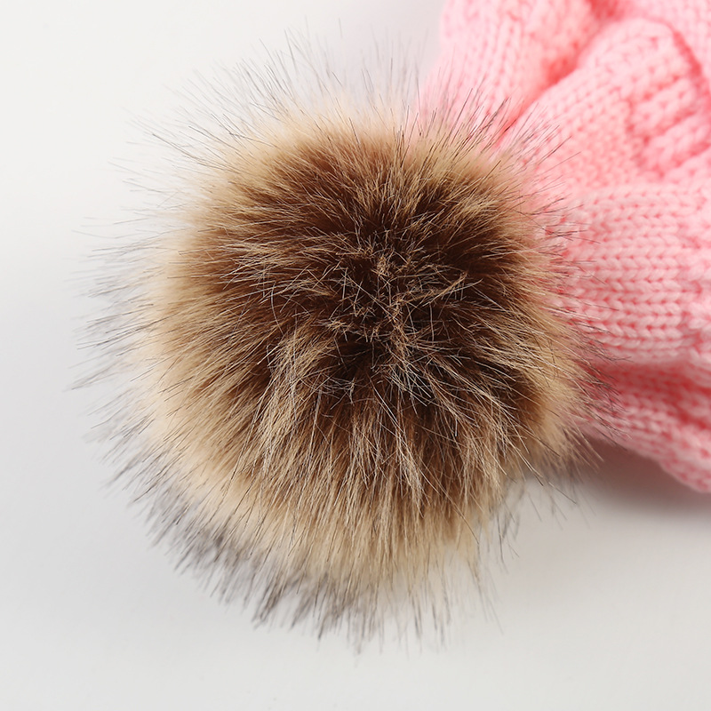Large Ball Winter Wool Warm Women Knitted Hat Fur Pom Poms Crochet Beanie Ski Cap Bobble Fleece Cable Slouchy Skull Hat Caps Wholesale Price 12 Colors