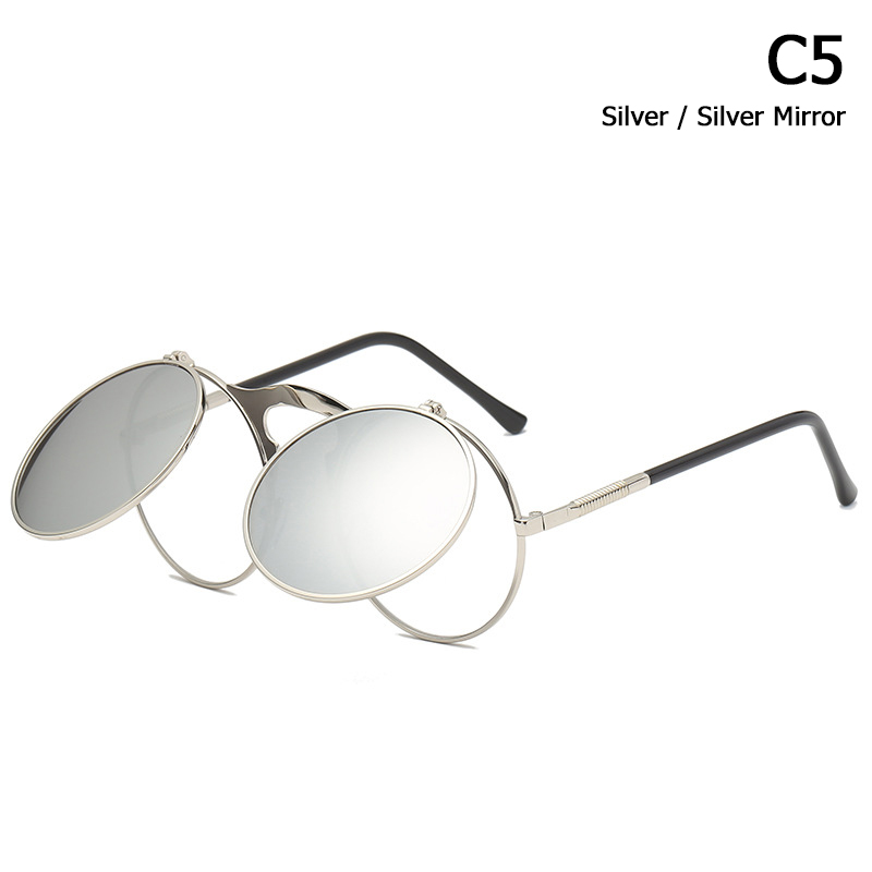 JackJad 2018 New Fashion VINTAGE Round STEAMPUNK Flip Up Sunglasses Steam Punk Clamshell Design Retro Sun Glasses